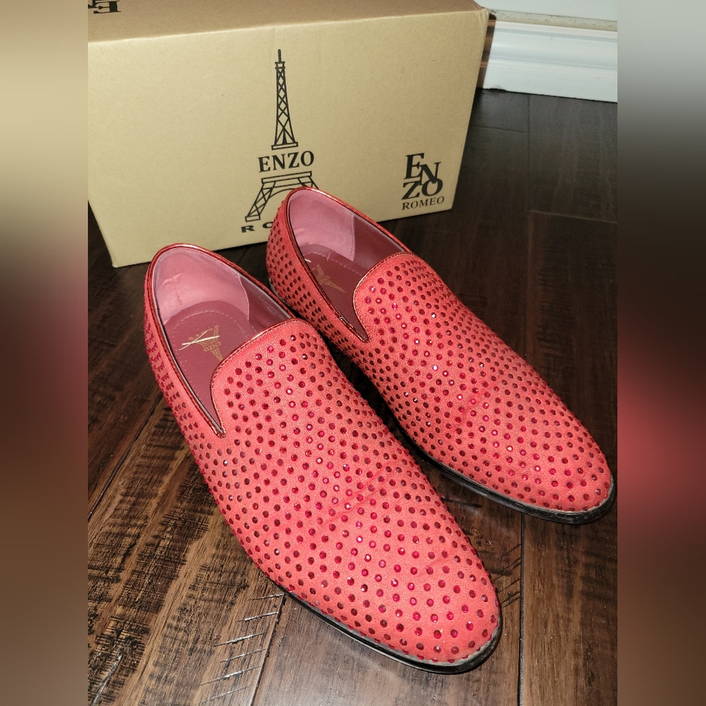 Enzo Romeo Red Rhinestone Slide On Shoes sz 10.5